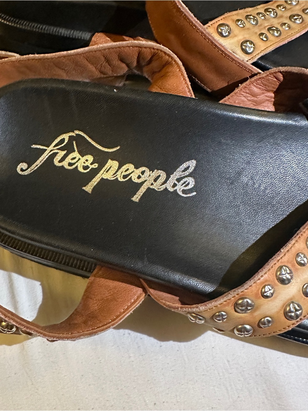 Free People Tan Studded Leather Ankle-Strap Sandals size 38 - Picture 3 of 9